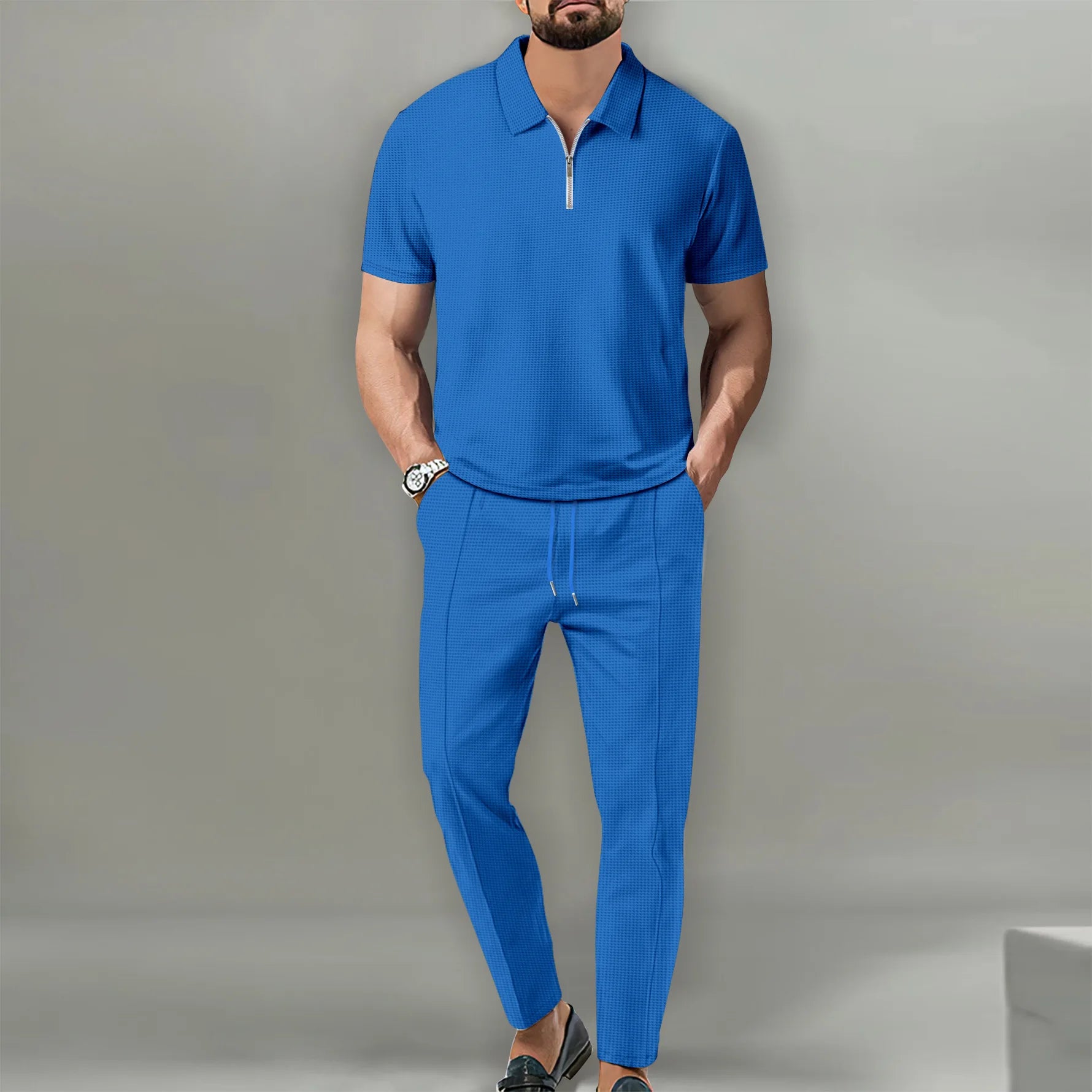 Summer Men's Sports Polo Suit Short Sleeve Stylish Zipper Polo Shirt And Shorts Set Men Casual Streetwear 2-Piece Leisure Sports Set
