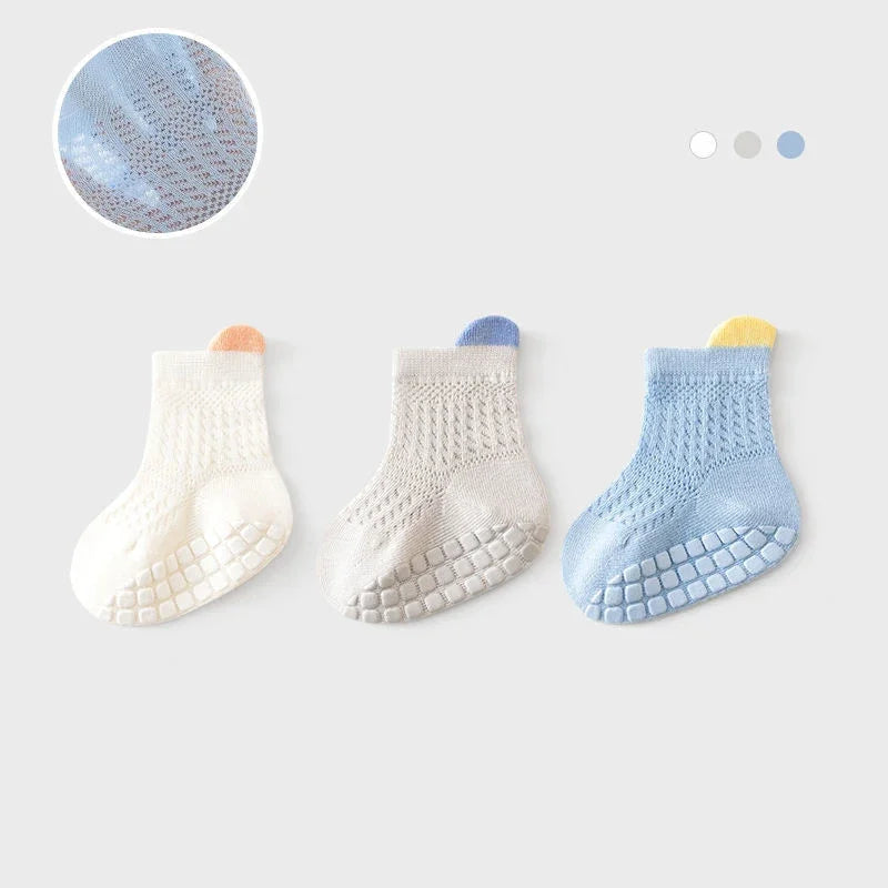 3 Pairs/lot RAISE 6 Colored Non-slip Baby Girl Socks Breathable Thin Infant Girl Cotton Socks Kids Mesh Socks Children's Sock Kit