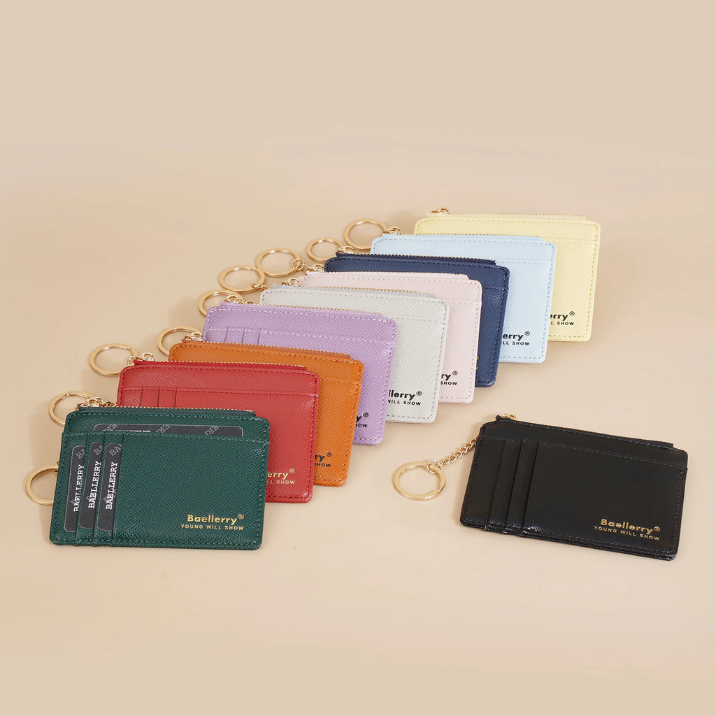 1Pcs/Baellerry Ultra-Thin Card Holder, Multiple Card Slots + Zippered Coin Pocket, with Keychain Lanyard, Portable Coin Purse