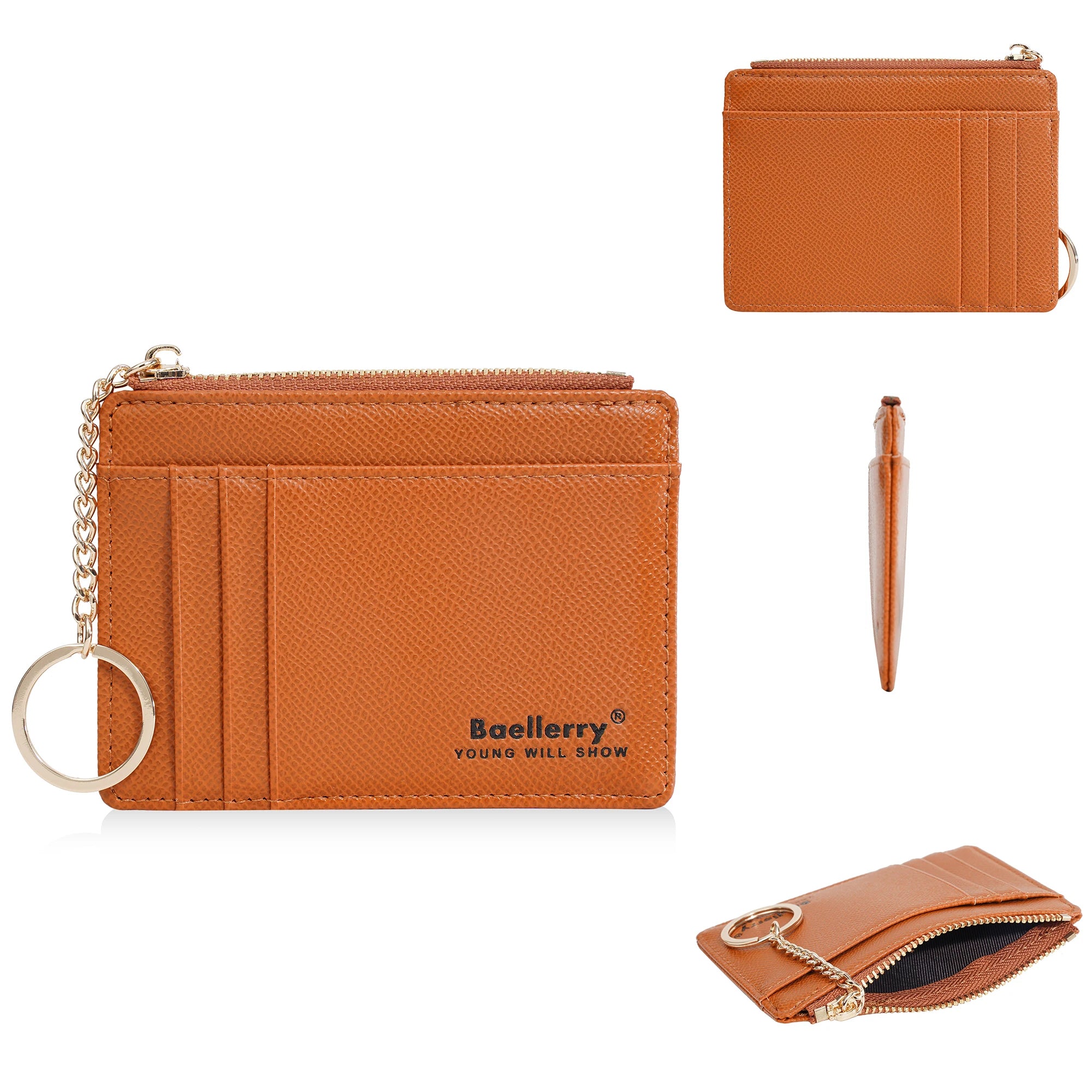 1Pcs/Baellerry Ultra-Thin Card Holder, Multiple Card Slots + Zippered Coin Pocket, with Keychain Lanyard, Portable Coin Purse