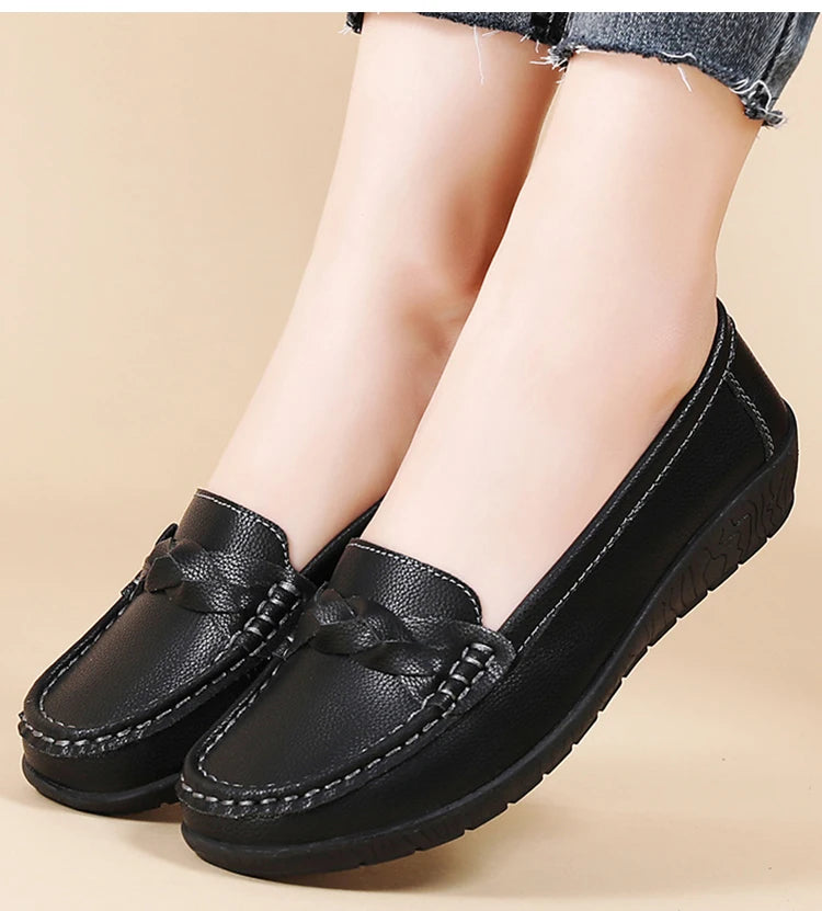 Shoes Women 2025 New Loafers Slip On Flats Leather Shoes Woman Comfortable Flat Shoes Women White Zapatos Mujer Women's Footwear