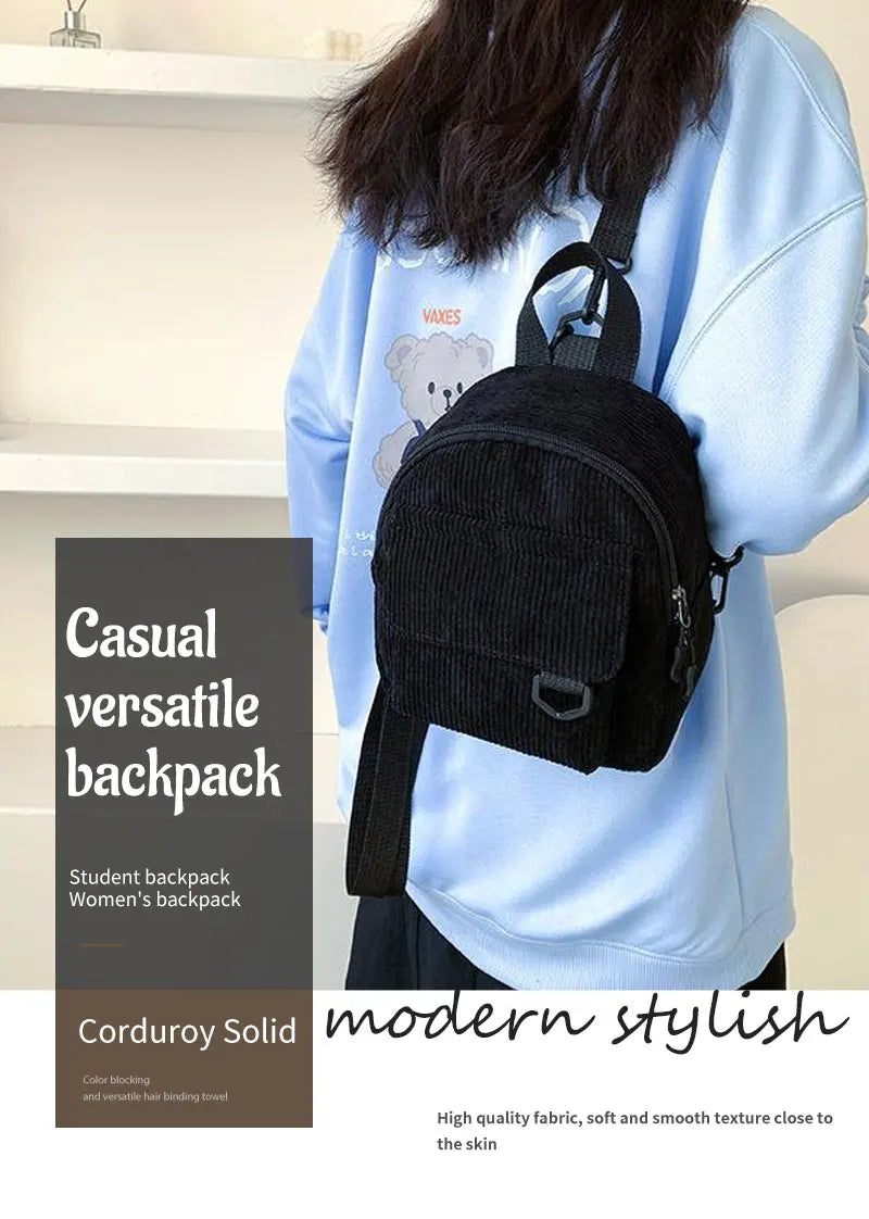 Womens Backpack Fashion Casual Corduroy Small Backpack Travel Stylish Backpack