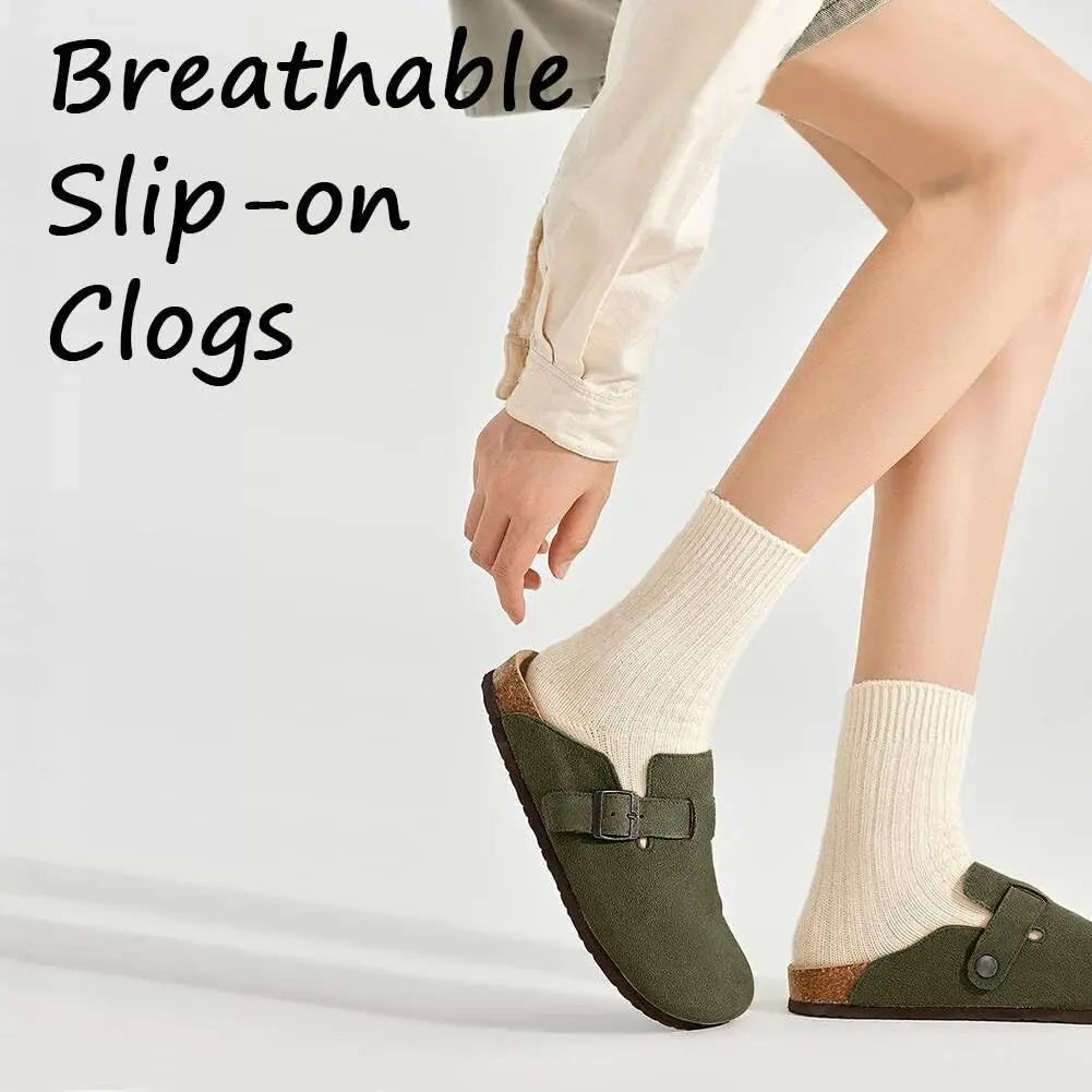 Crestar Women Genuine Suede Clogs Fashion Cow Leather Slippers New Color Soft Cork Footbed Mules Potato Shoes with Arch Support