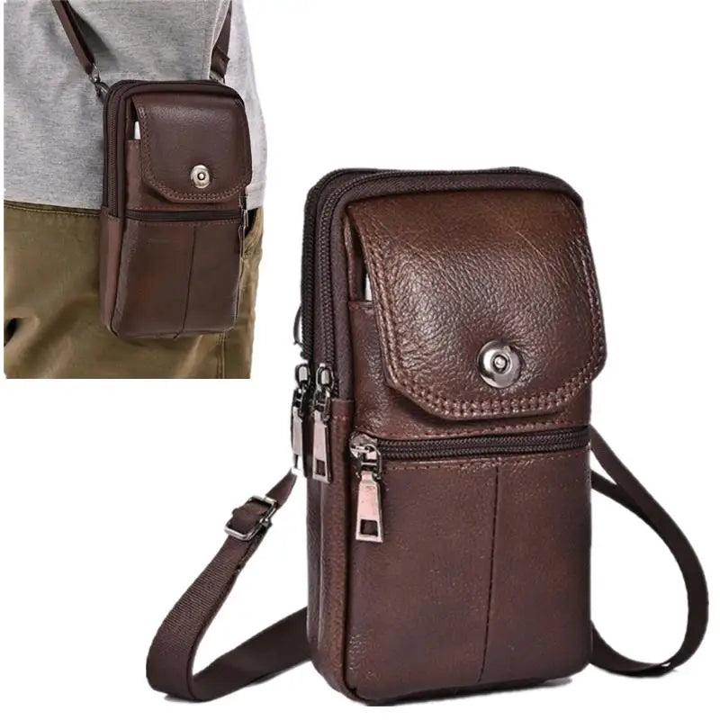 1PC Lightweight Vintage Leather Crossbody Bag Small Messenger Pouch For Men Phone And Passport Storage Use