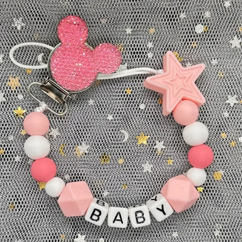 2026 Custom Name Baby Pacifier Clips Chain Silicone Beads Teether Toys Dummy Holder Russian English Name Pacifier Chain Newborn