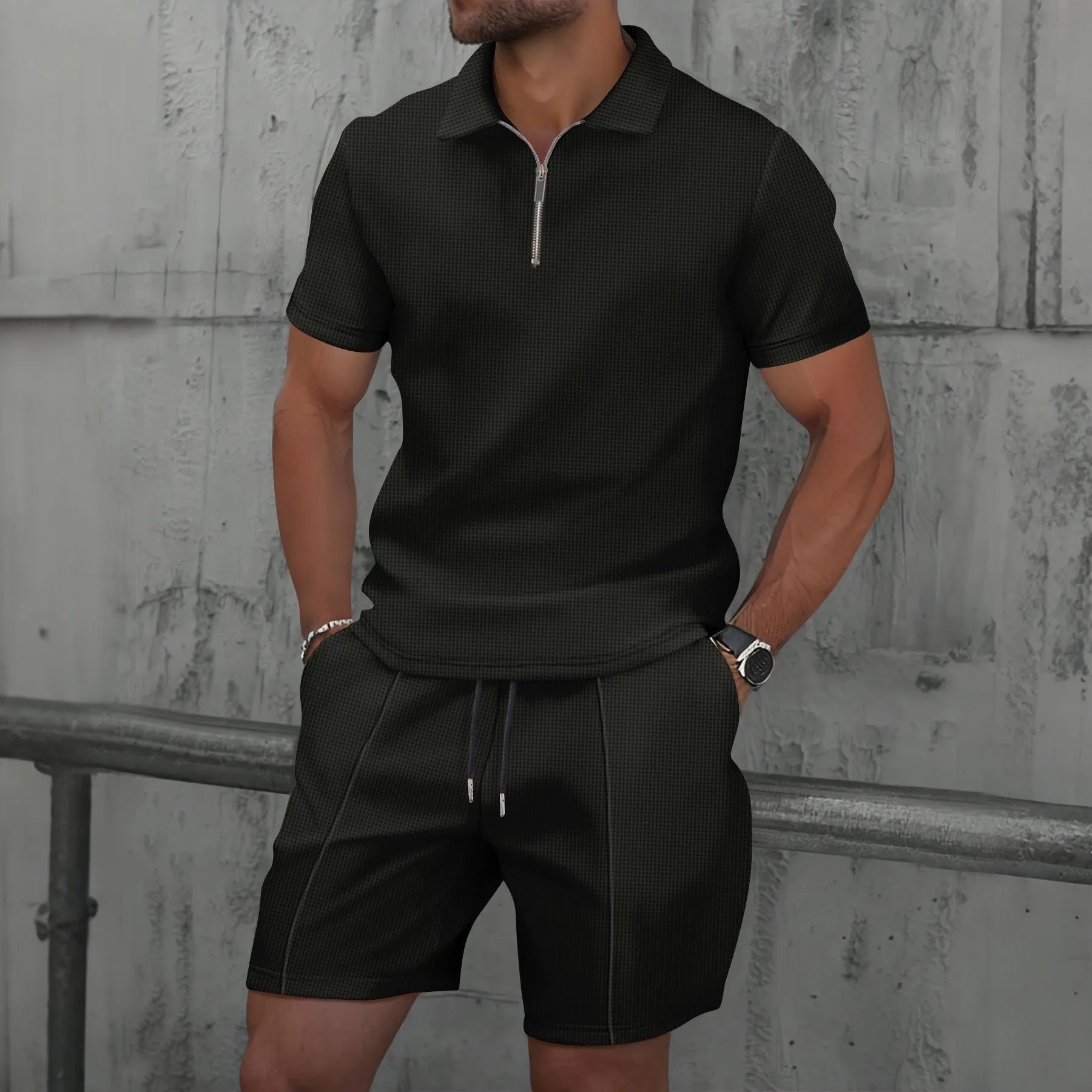 Summer Men's Sports Polo Suit Short Sleeve Stylish Zipper Polo Shirt And Shorts Set Men Casual Streetwear 2-Piece Leisure Sports Set