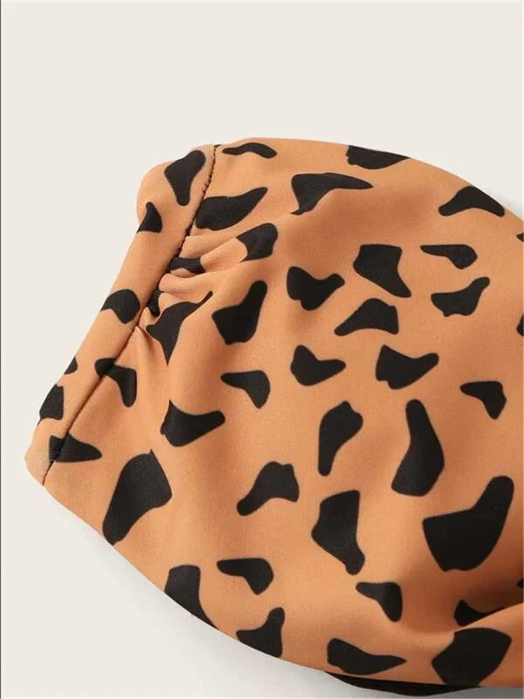 Beach Bikini 2026 Women Sexy Front Lace Up Tie Bandeau Leopard Swimsuit Female Push Up Ruffled Bow Bathing Suit Thong Swimwear