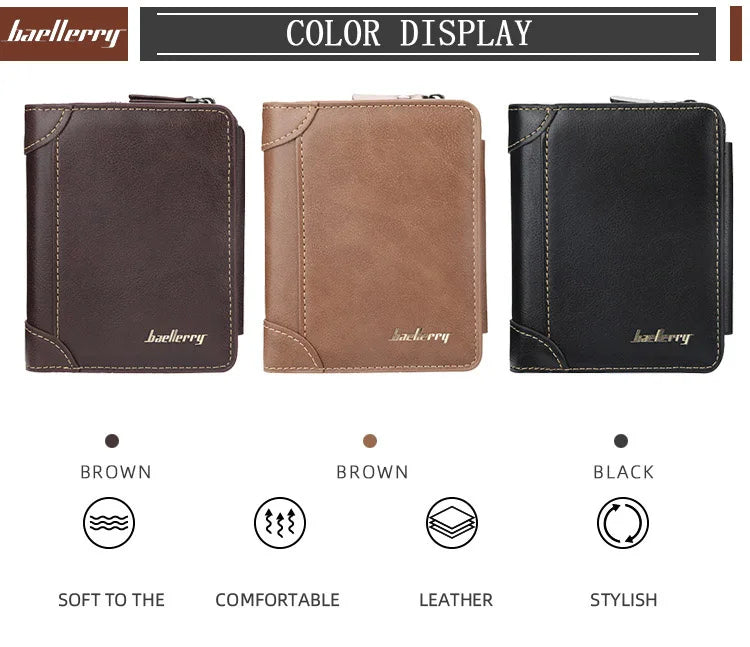 Baellerry PU Leather Men Wallets High Quality Zipper Short Desigh Card Holder Male Purse Vintage Coin Holder Men Wallets