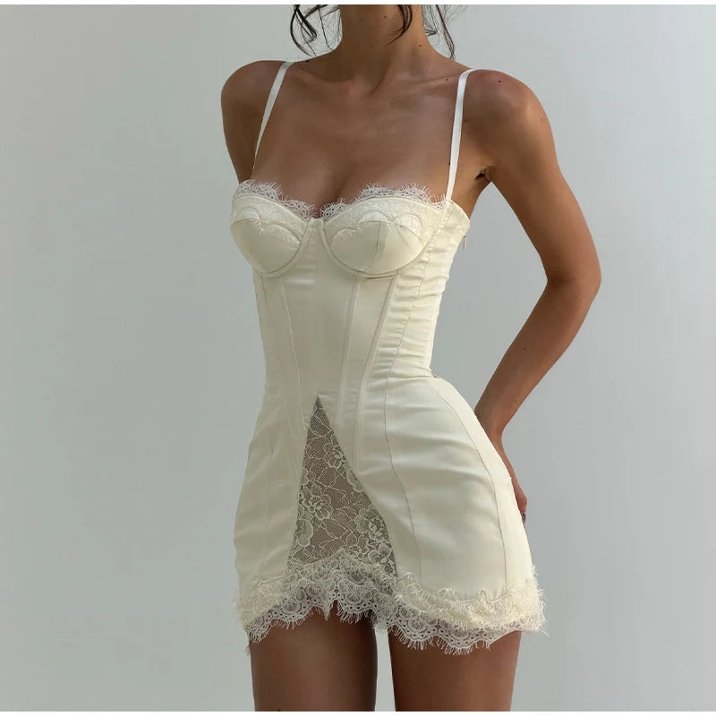 Sexy Lace Strap Casual Dress For Women V Neck Sleeveless Slim A-Line Mini Summer Dresses Lady New High Street Party Robe 2026
