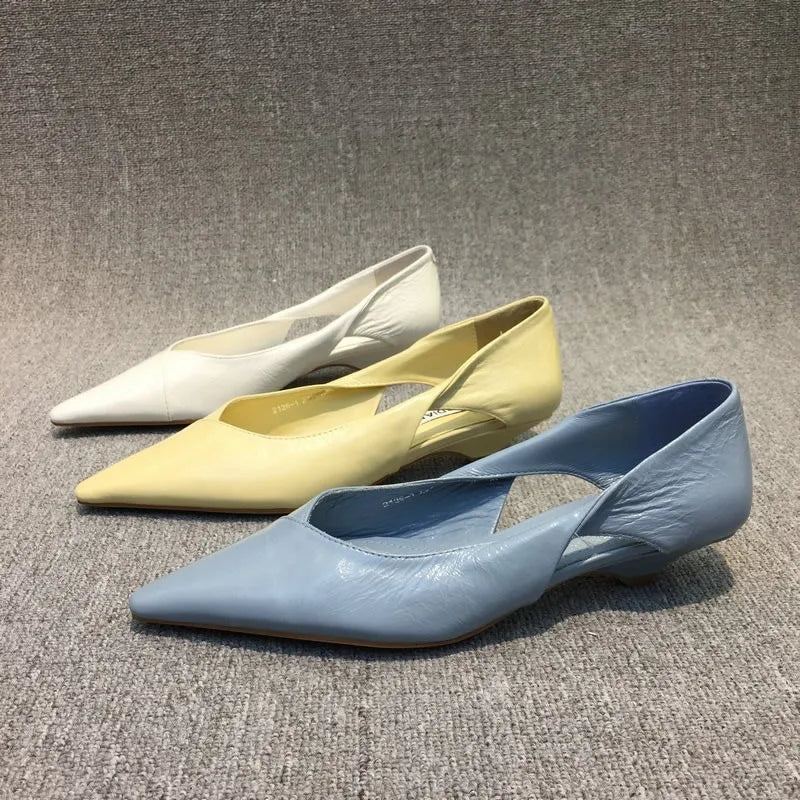 Shoes for Women 2024 Comfortable Women's Summer Footwear Moccasins Blue Low Heel Elegant Pointed Toe High Quality Popular Young