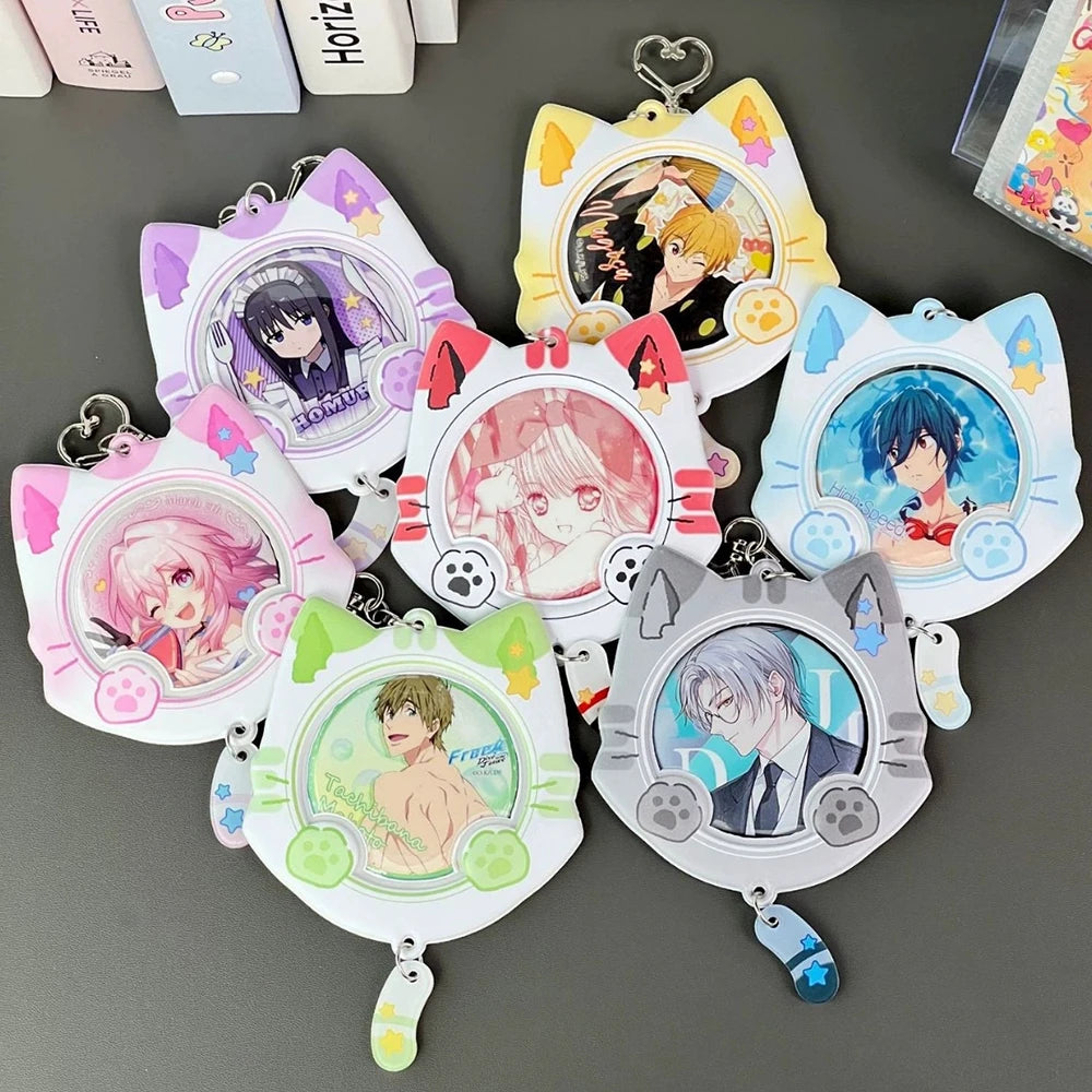 Kawaii Cat Ear Badge Protector Keychain For Women Charm Anime PVC Bag Display With Tail Collection Young Girls Jewelry Gift N927