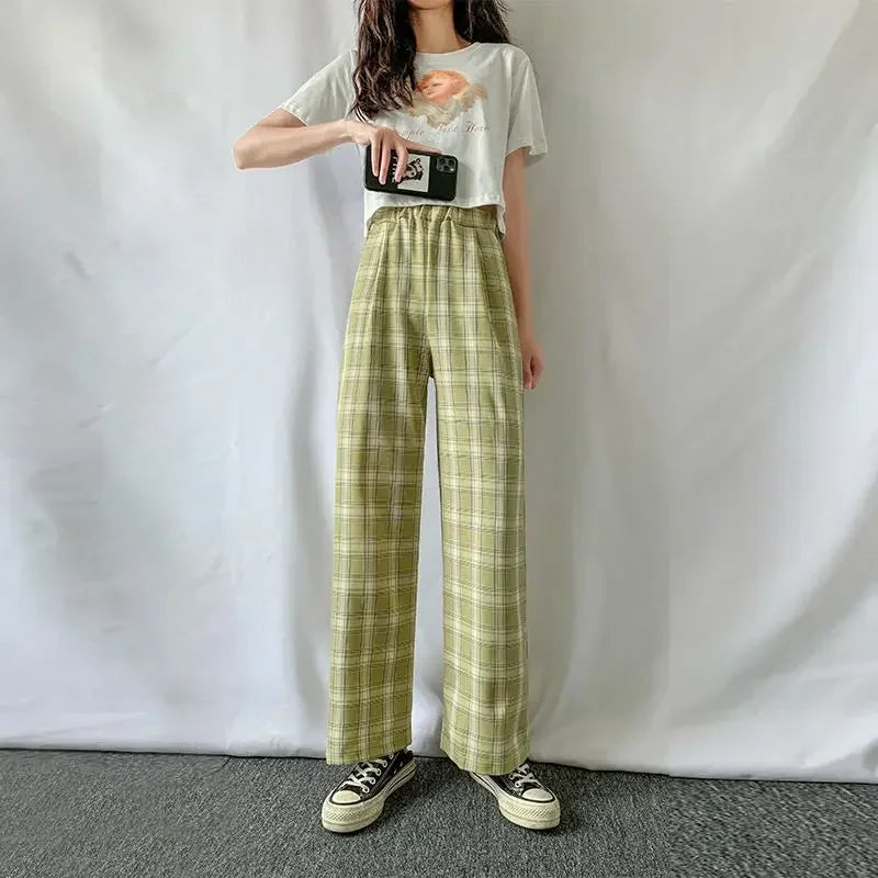 Fashion Warm Plush Pants Cashmere Thick Plaid Women's Winter Casual Loose Wide-legged Pants Korean Streetwear Students