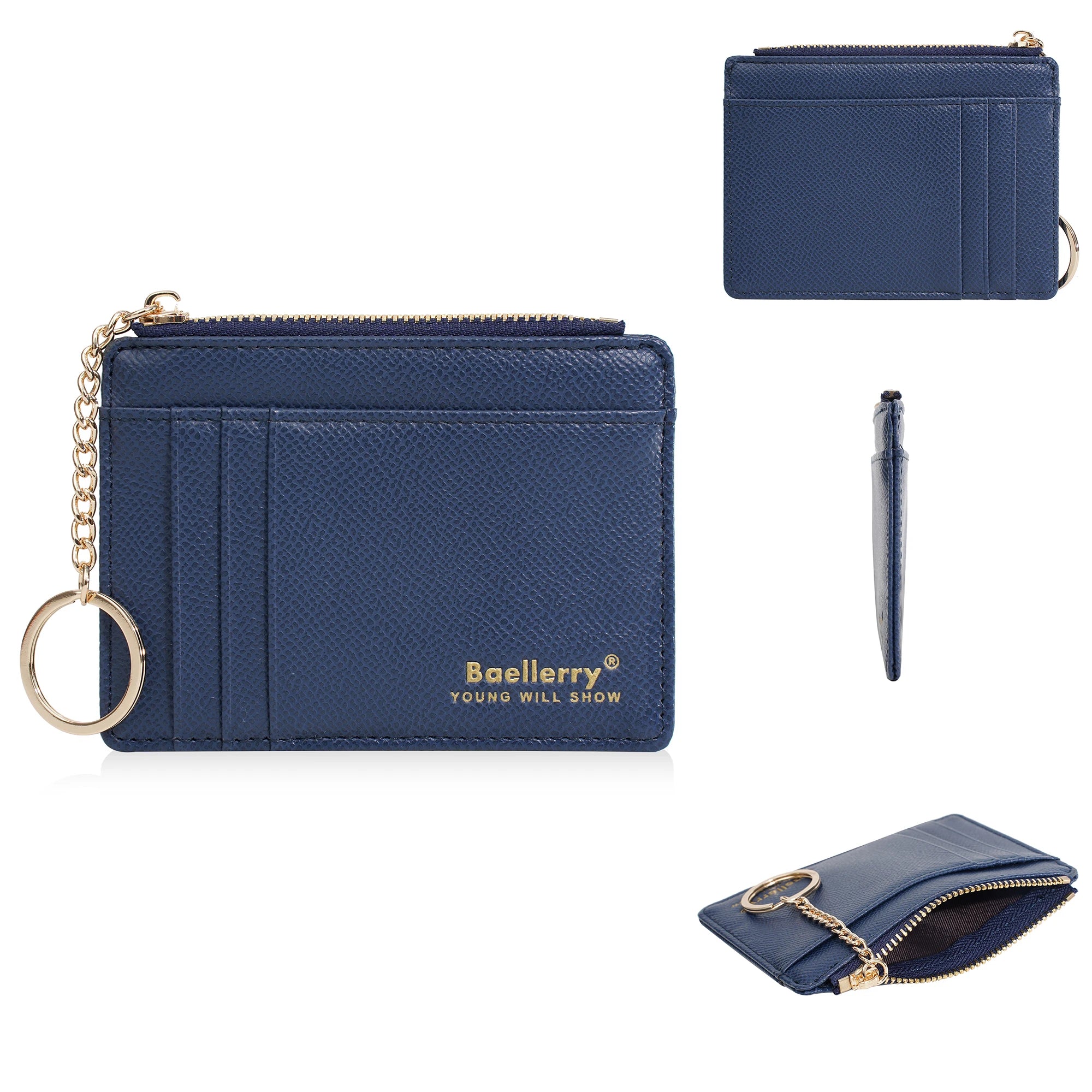 1Pcs/Baellerry Ultra-Thin Card Holder, Multiple Card Slots + Zippered Coin Pocket, with Keychain Lanyard, Portable Coin Purse