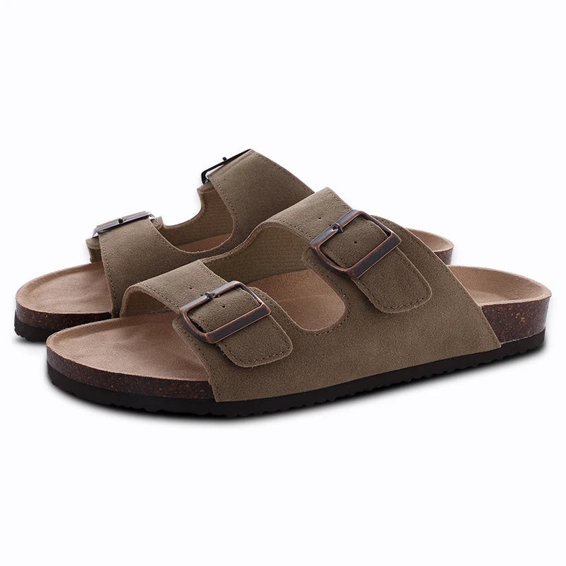 Shevalues Cork Sole Slippers For Women Men Classic Suede Summer Sandals With Arch Support Fashion Orthopedic Beach Cork Shoes