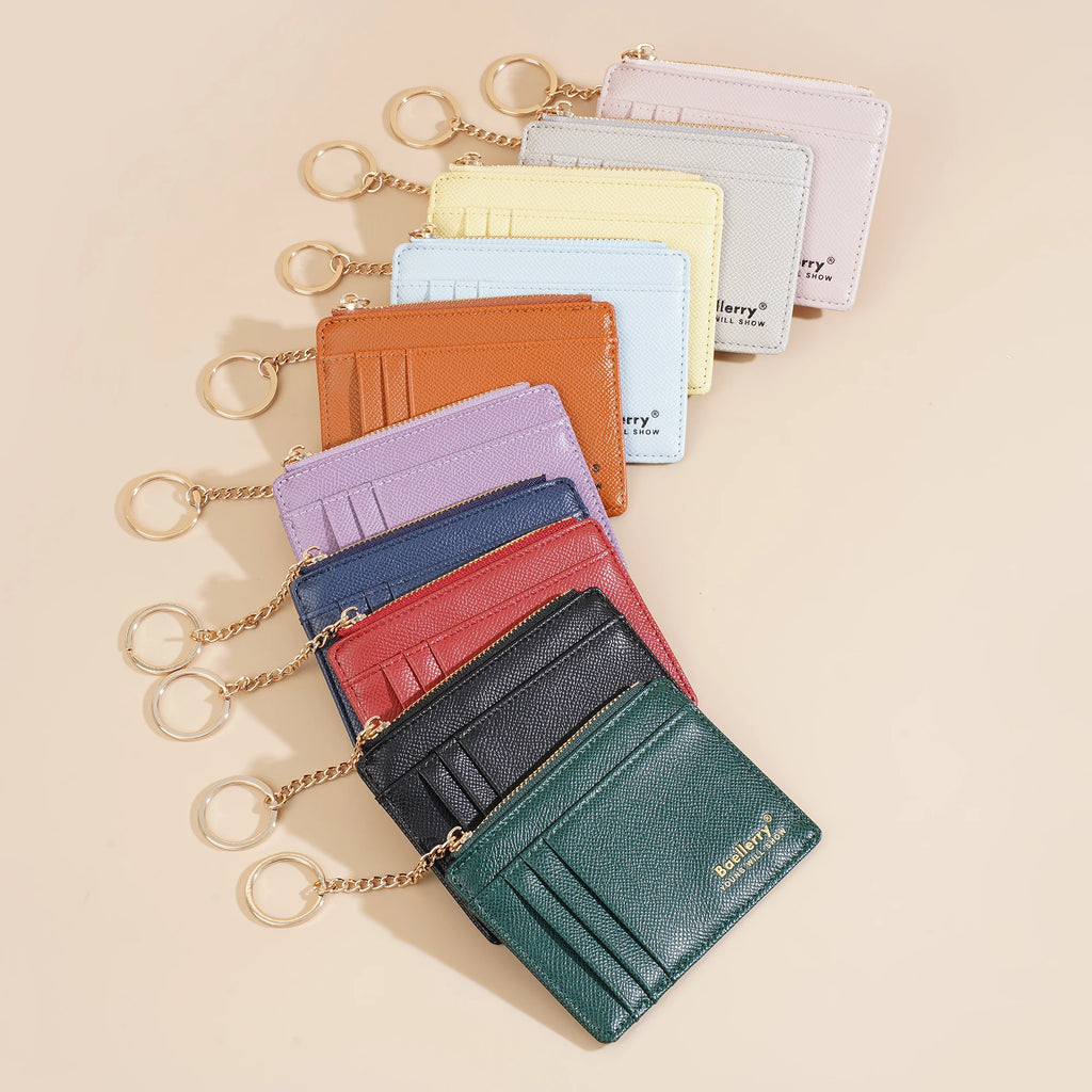 1Pcs/Baellerry Ultra-Thin Card Holder, Multiple Card Slots + Zippered Coin Pocket, with Keychain Lanyard, Portable Coin Purse