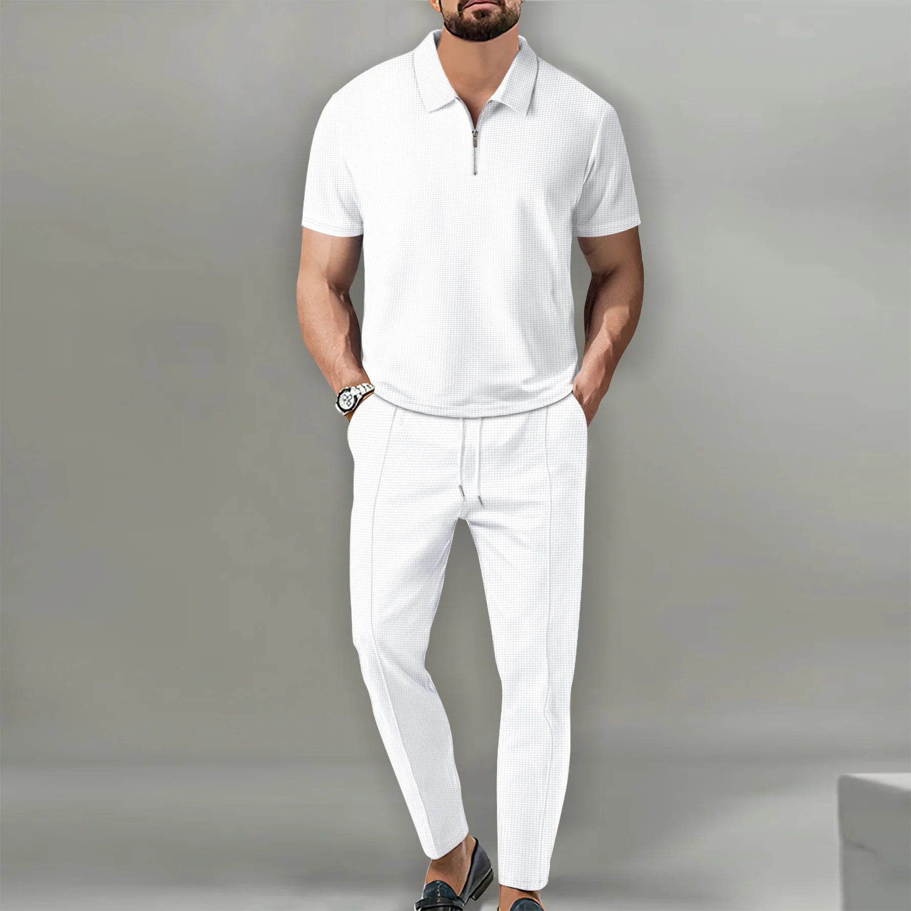 Summer Men's Sports Polo Suit Short Sleeve Stylish Zipper Polo Shirt And Shorts Set Men Casual Streetwear 2-Piece Leisure Sports Set