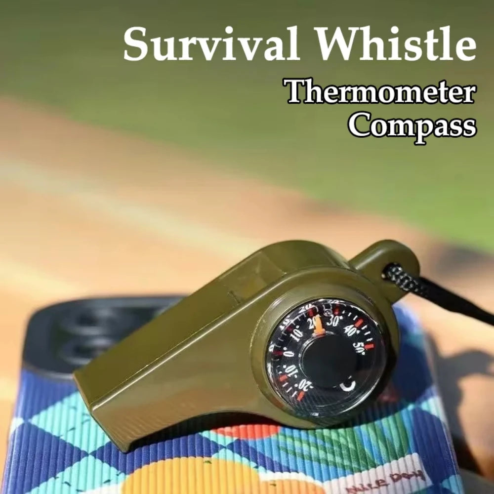 3-in-1 Outdoor Emergency Whistle with Compass and Thermometer, Convenient to Carry, Suitable for Camping and Hiking