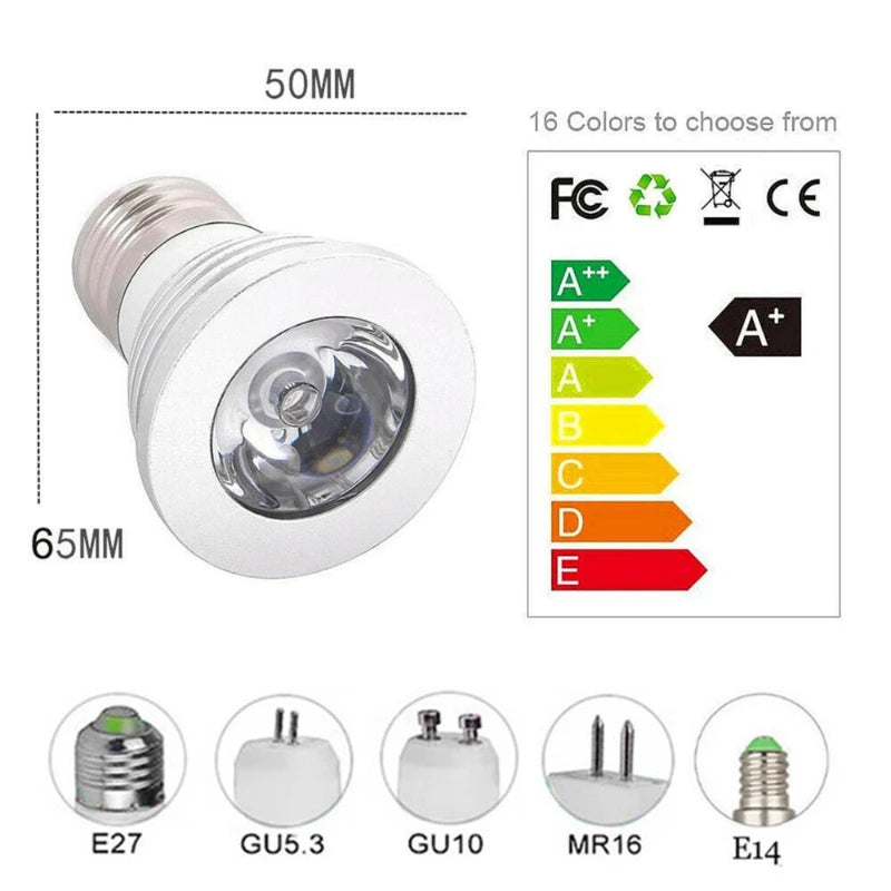 New RGB LED Spotlight 3W E27 E14 GU10 GU5.3 MR16 With 24-Key Remote Control Color Dimmable Light Bulbs For Home Decoration