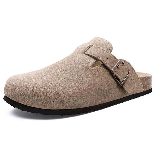 Crestar Women Genuine Suede Clogs Fashion Cow Leather Slippers New Color Soft Cork Footbed Mules Potato Shoes with Arch Support