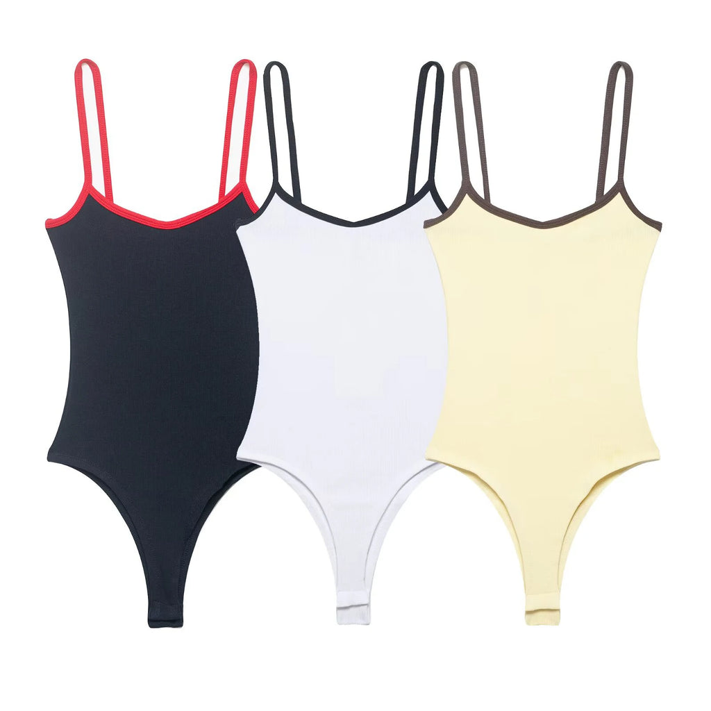 2026 Summer New Women's Sensational Clothing Spicy Girl Style Round Neck Contrasting Color Edge Bottom Strap Jumpsuit