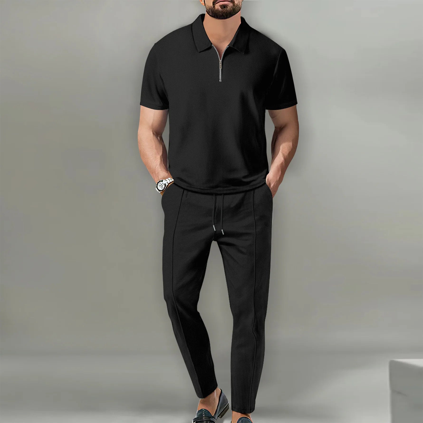 Summer Men's Sports Polo Suit Short Sleeve Stylish Zipper Polo Shirt And Shorts Set Men Casual Streetwear 2-Piece Leisure Sports Set