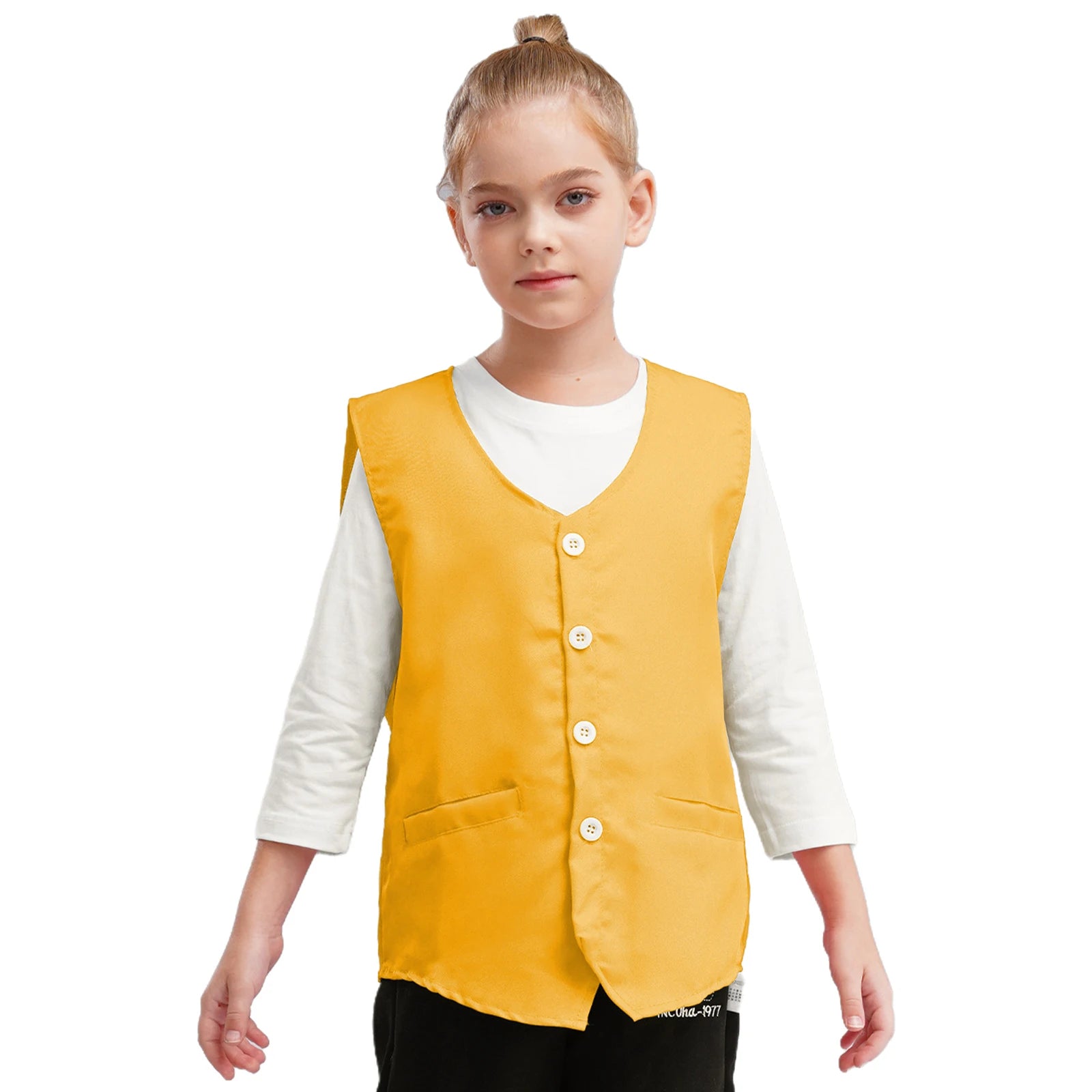 Kids Boys Girls Button Volunteer Vest Solid Color V Neck Sleeveless Waistcoat Volunteers School Camp Activities Uniform