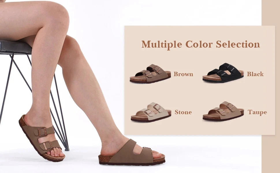Shevalues Cork Sole Slippers For Women Men Classic Suede Summer Sandals With Arch Support Fashion Orthopedic Beach Cork Shoes