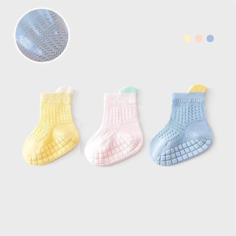 3 Pairs/lot RAISE 6 Colored Non-slip Baby Girl Socks Breathable Thin Infant Girl Cotton Socks Kids Mesh Socks Children's Sock Kit