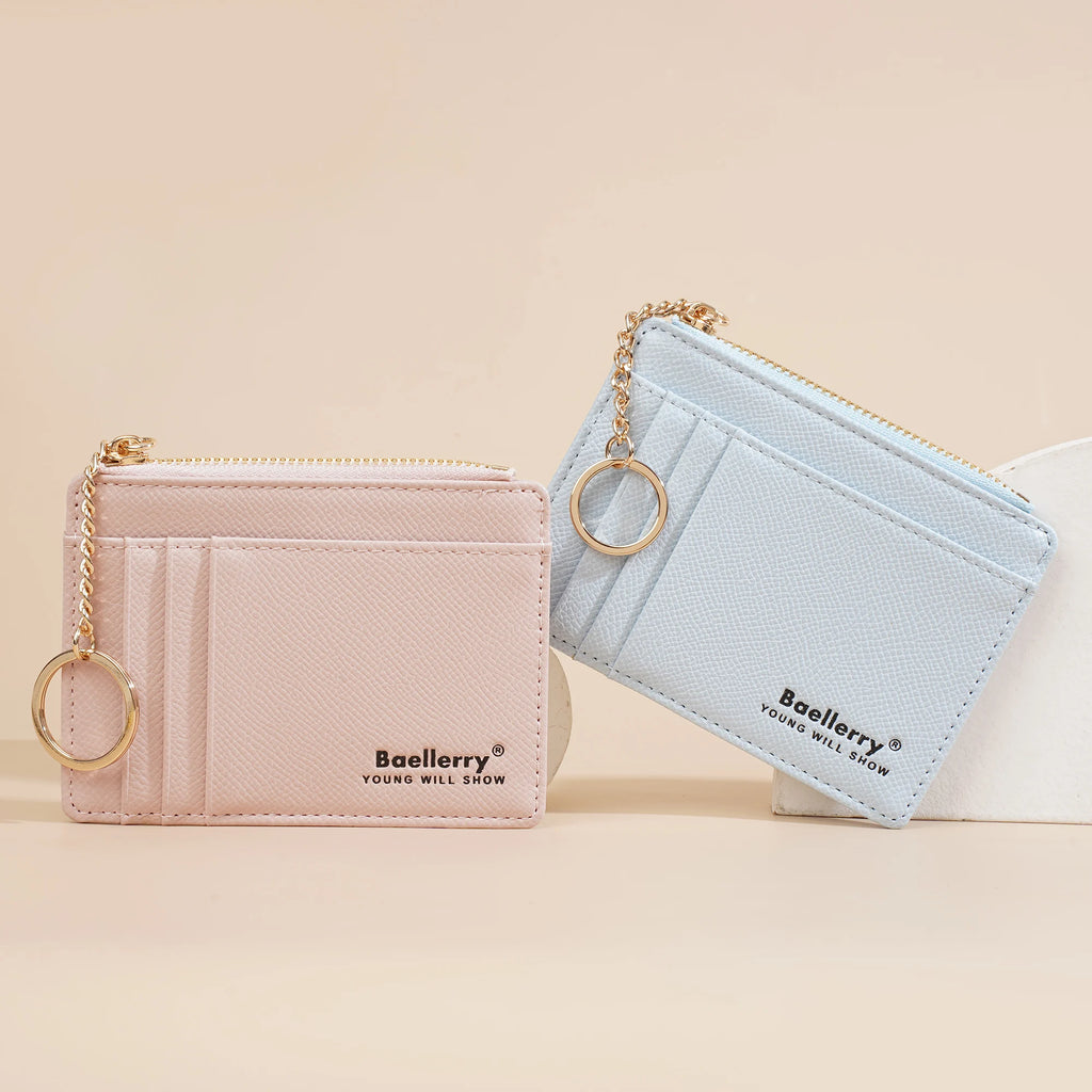 1Pcs/Baellerry Ultra-Thin Card Holder, Multiple Card Slots + Zippered Coin Pocket, with Keychain Lanyard, Portable Coin Purse