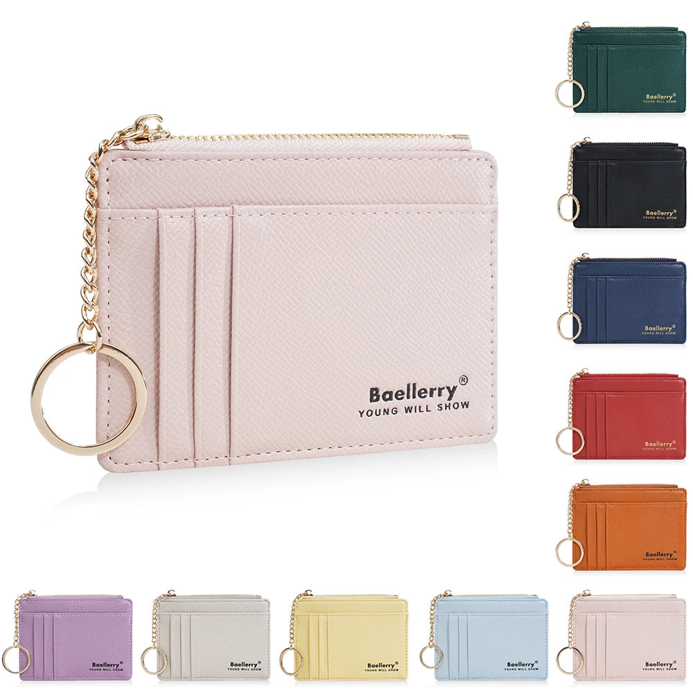 1Pcs/Baellerry Ultra-Thin Card Holder, Multiple Card Slots + Zippered Coin Pocket, with Keychain Lanyard, Portable Coin Purse
