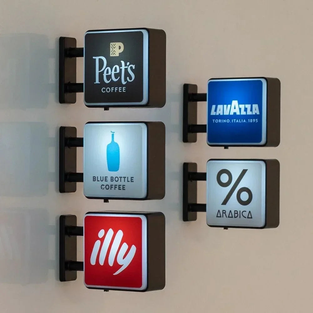 World Classic Coffee Brands Light Sign Refrigerator Magnet Coffee Machine Decor Arabica Lavazza Illy Blue Bottle Peet's Coffee