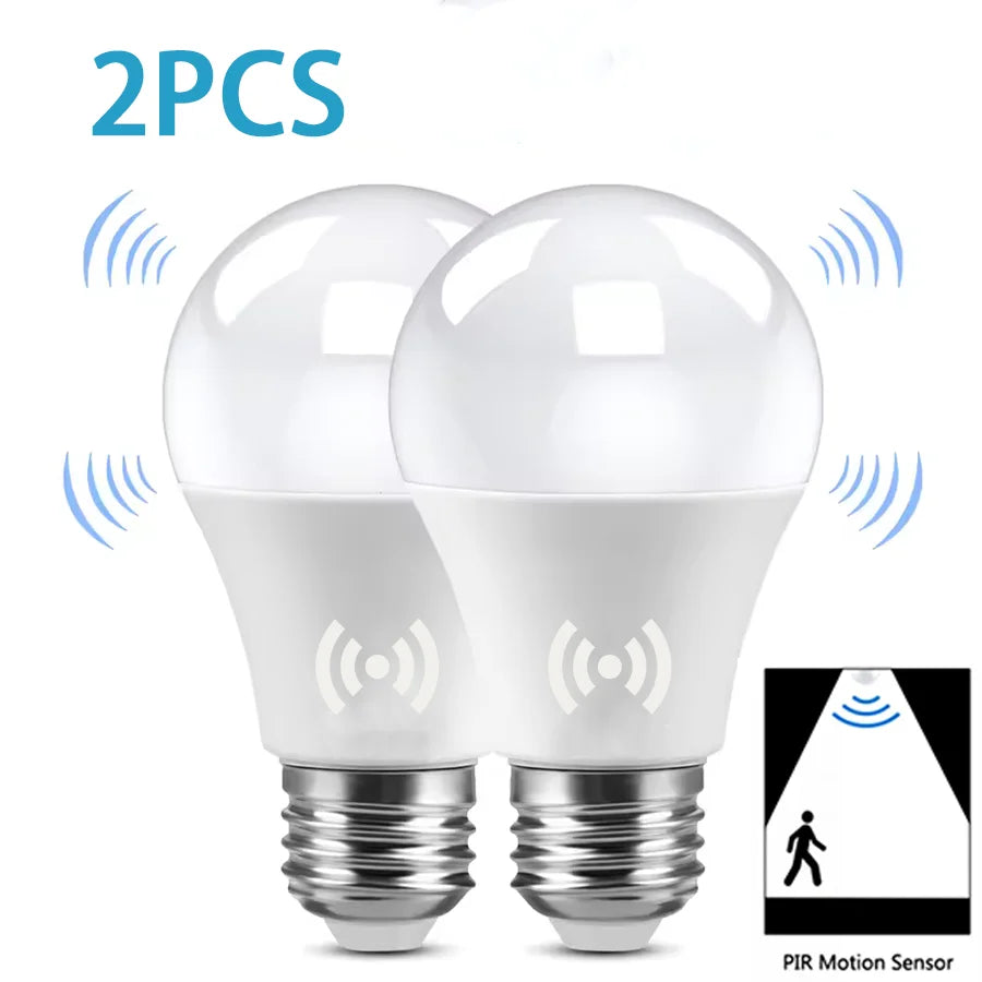 2PCS LED Bulb Light E27 12W Radar Motion Sensor 220V White Lamp Working at Night Auto On for Home Living Room Stairs Pathway