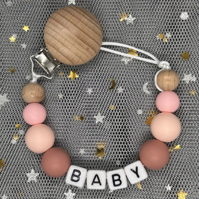 2026 Custom Name Baby Pacifier Clips Chain Silicone Beads Teether Toys Dummy Holder Russian English Name Pacifier Chain Newborn