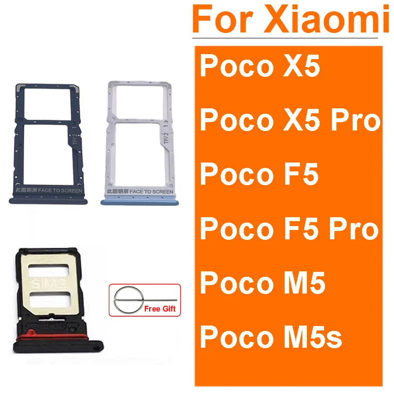 Sim Card Tray Holder For Xiaomi Poco X5 F5 Pro M5 M5s SIM Card Slot Holder Socket Reader Adapter Replacement Repair Parts