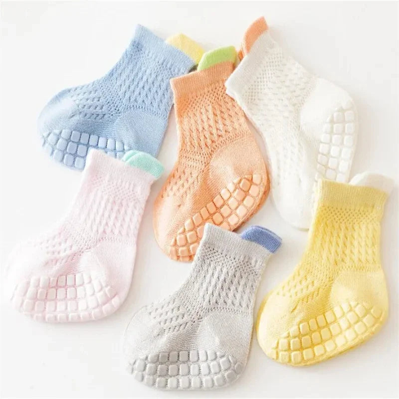 3 Pairs/lot RAISE 6 Colored Non-slip Baby Girl Socks Breathable Thin Infant Girl Cotton Socks Kids Mesh Socks Children's Sock Kit