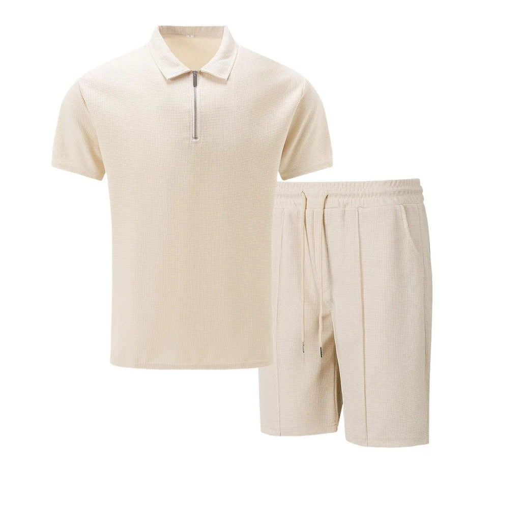 Summer Men Sports Polo Suit Short Sleeve Stylish Zipper Polo Shirt And Shorts Set Men Casual Streetwear 2-pie Leisure Sports Set