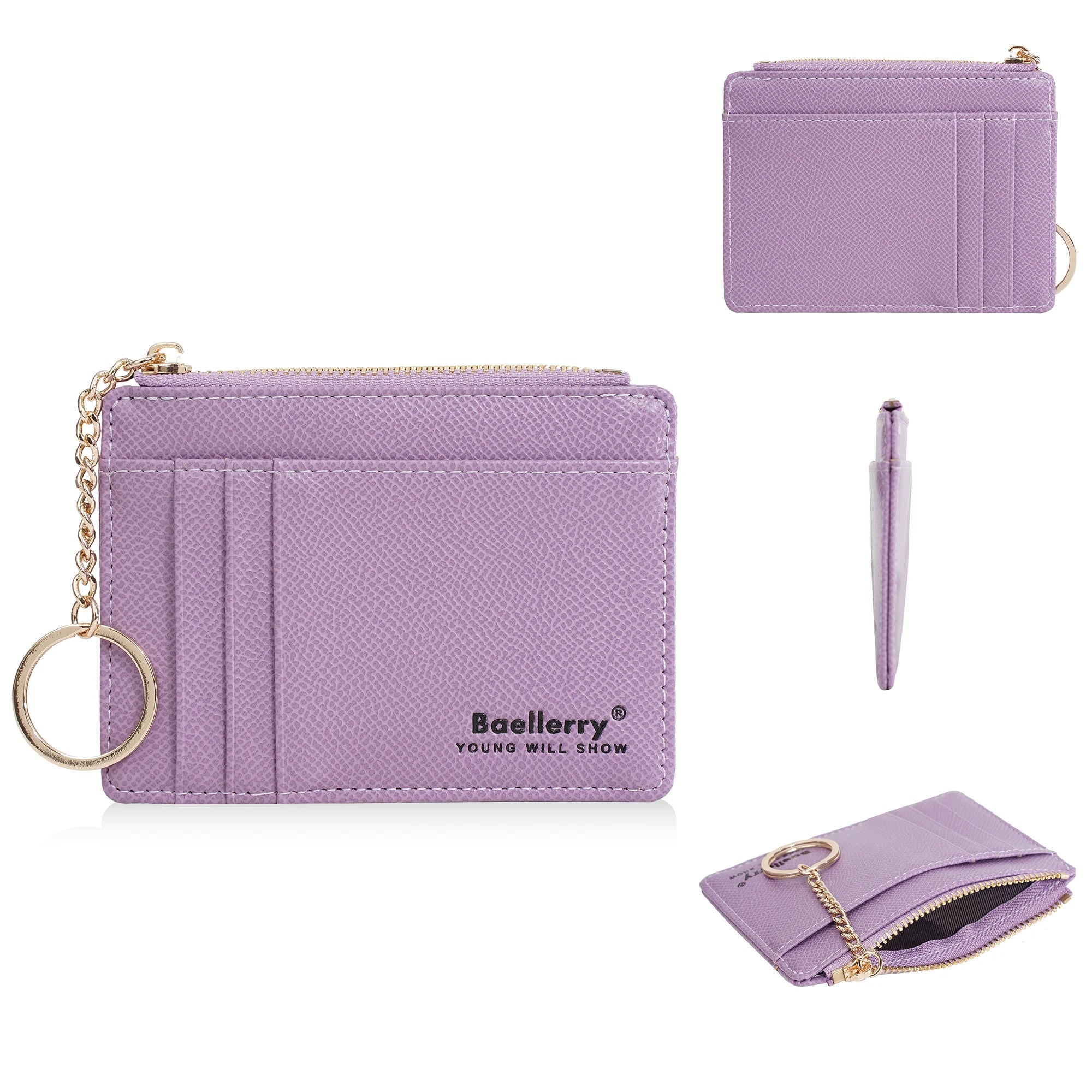 1Pcs/Baellerry Ultra-Thin Card Holder, Multiple Card Slots + Zippered Coin Pocket, with Keychain Lanyard, Portable Coin Purse