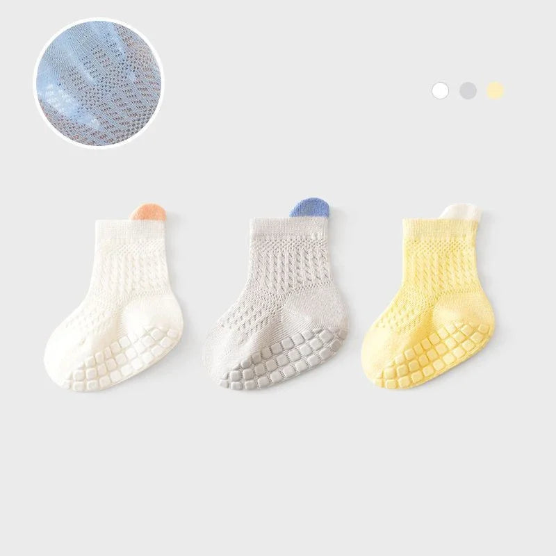 3 Pairs/lot RAISE 6 Colored Non-slip Baby Girl Socks Breathable Thin Infant Girl Cotton Socks Kids Mesh Socks Children's Sock Kit