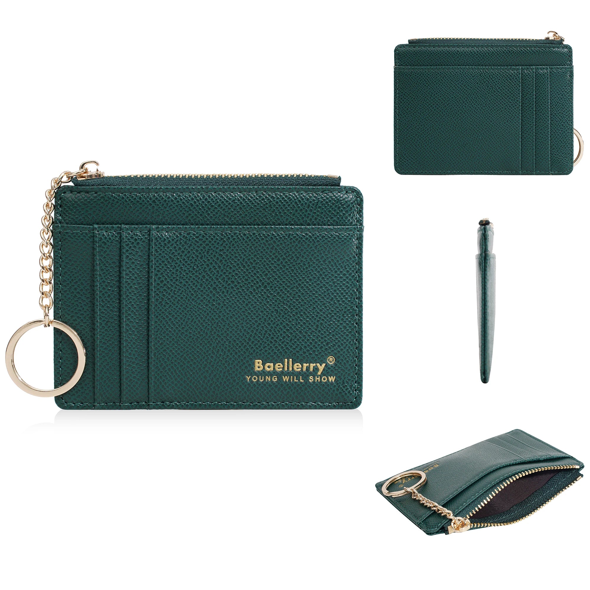1Pcs/Baellerry Ultra-Thin Card Holder, Multiple Card Slots + Zippered Coin Pocket, with Keychain Lanyard, Portable Coin Purse