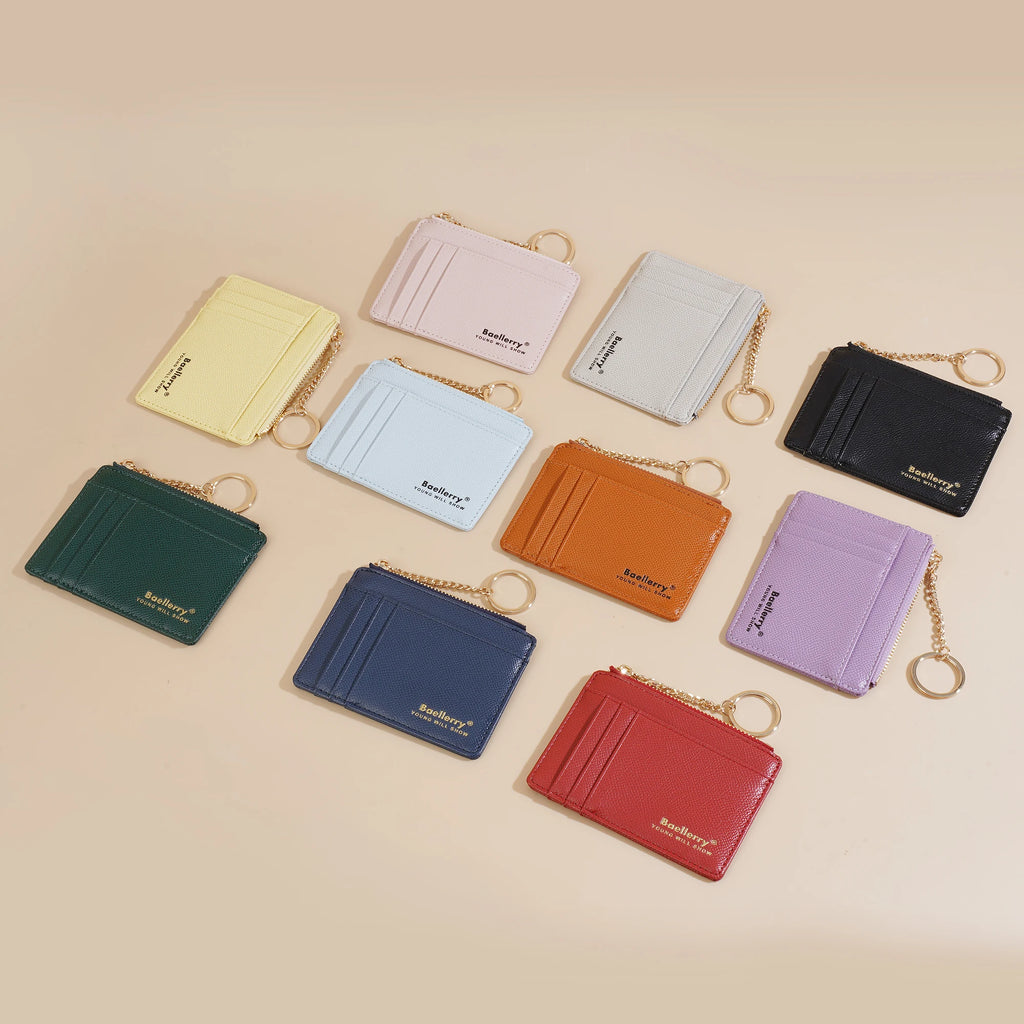 1Pcs/Baellerry Ultra-Thin Card Holder, Multiple Card Slots + Zippered Coin Pocket, with Keychain Lanyard, Portable Coin Purse