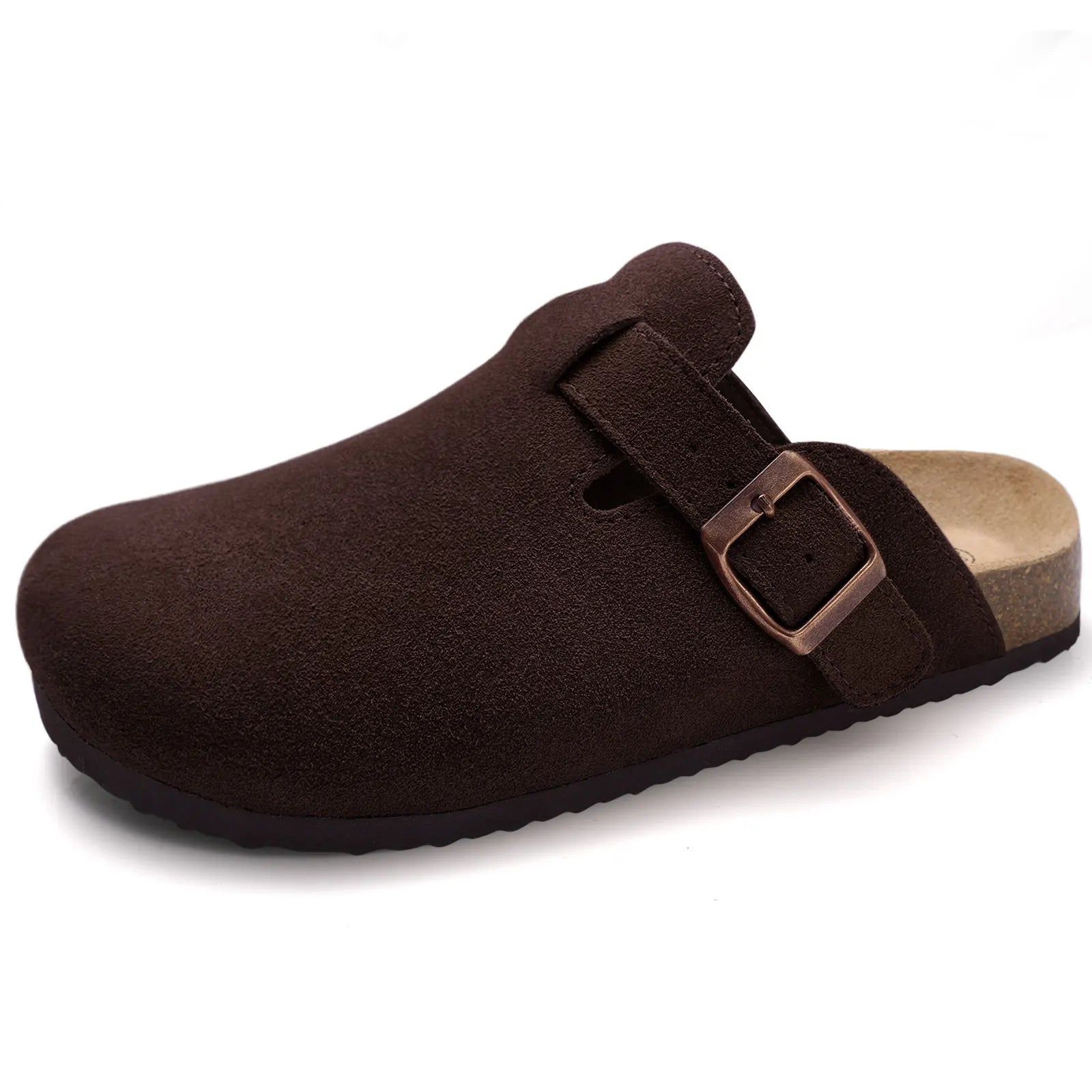 Crestar Women Genuine Suede Clogs Fashion Cow Leather Slippers New Color Soft Cork Footbed Mules Potato Shoes with Arch Support