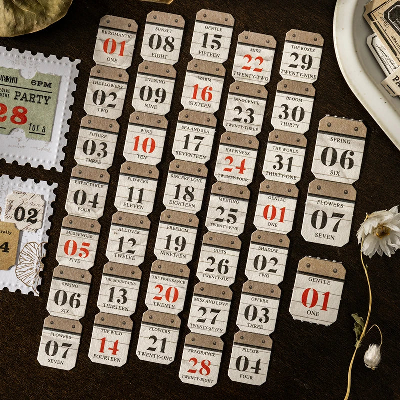 Journal GO 20pcs Retro Number & Symbol Label Sticker Pack Scrapbooking Diary Vintage Decoration Junk Journal Planner Stickers