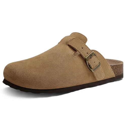 Crestar Women Genuine Suede Clogs Fashion Cow Leather Slippers New Color Soft Cork Footbed Mules Potato Shoes with Arch Support