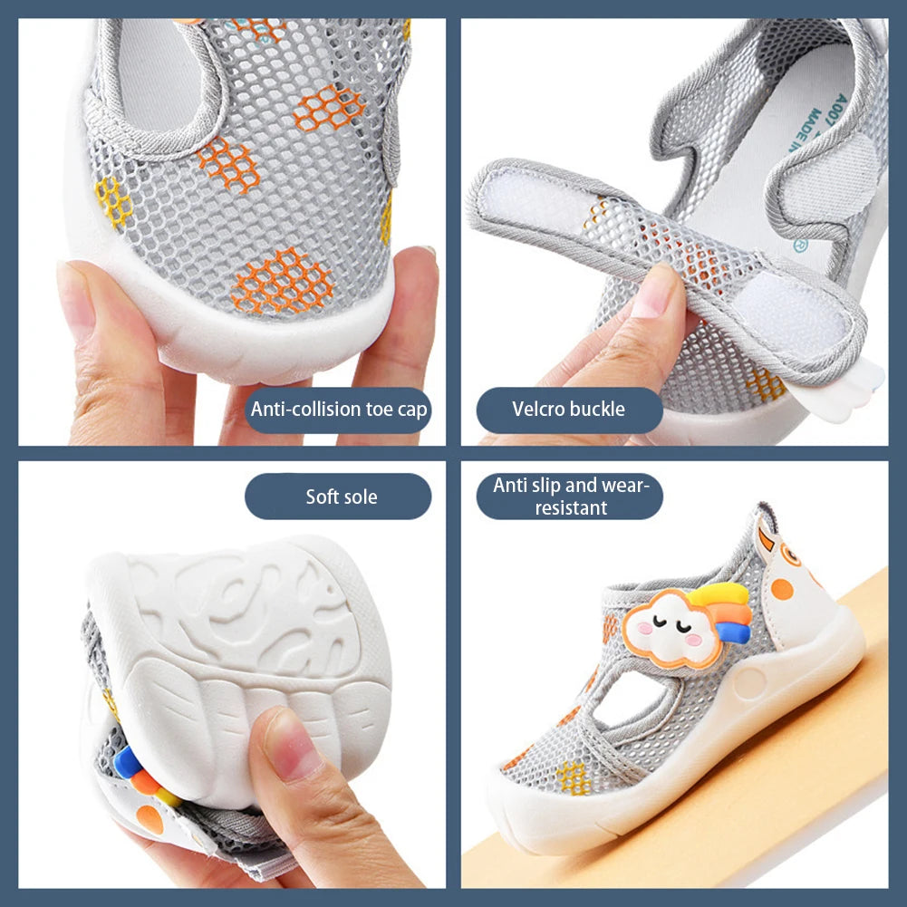 Cartoon Mesh Non-Slip Baby Breathable Shoes for Spring Summer High Elastic Comfy Shoes Kids Shoes For Learning Walking