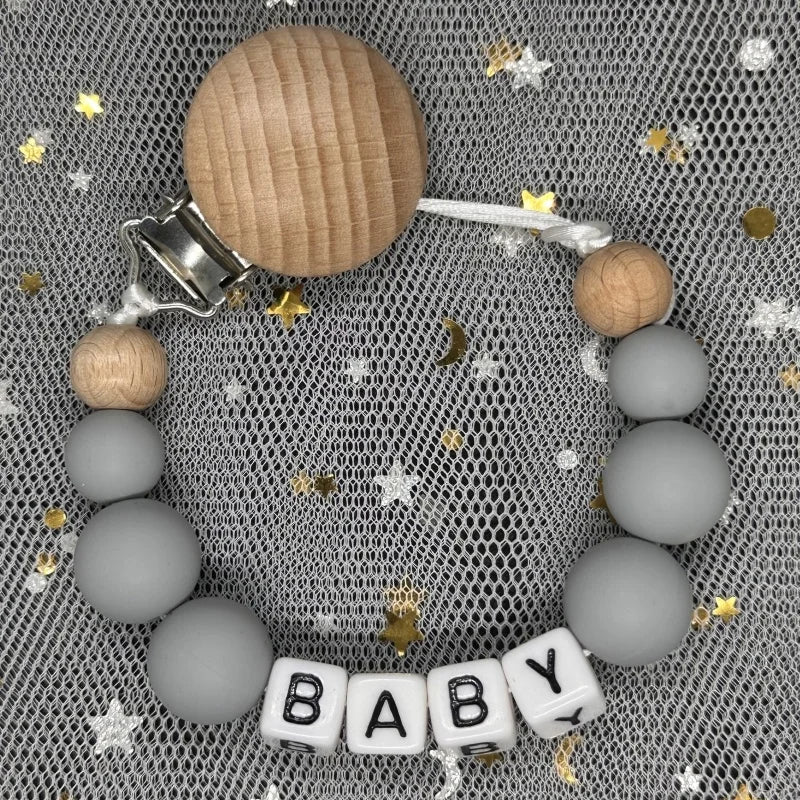 2026 Custom Name Baby Pacifier Clips Chain Silicone Beads Teether Toys Dummy Holder Russian English Name Pacifier Chain Newborn
