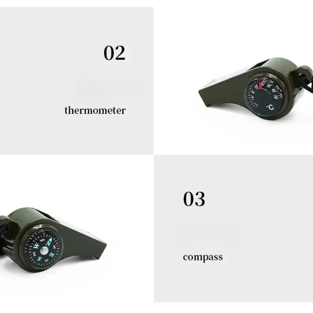3-in-1 Outdoor Emergency Whistle with Compass and Thermometer, Convenient to Carry, Suitable for Camping and Hiking