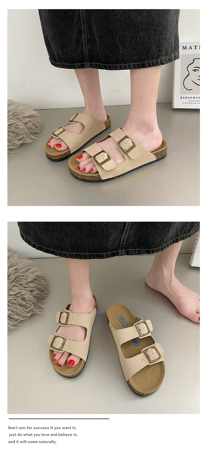 Shevalues Cork Sole Slippers For Women Men Classic Suede Summer Sandals With Arch Support Fashion Orthopedic Beach Cork Shoes