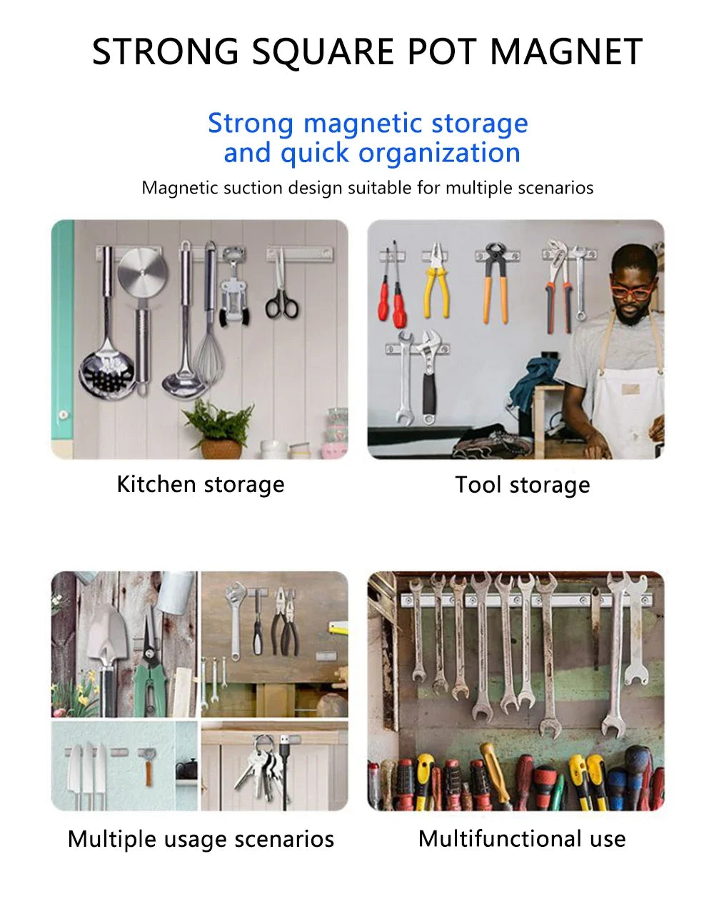 L10~L120 Strong Square Pot Magnet  Long Magnetic Tool Carrier With Hole Magnetic Holder For Home Office DIY