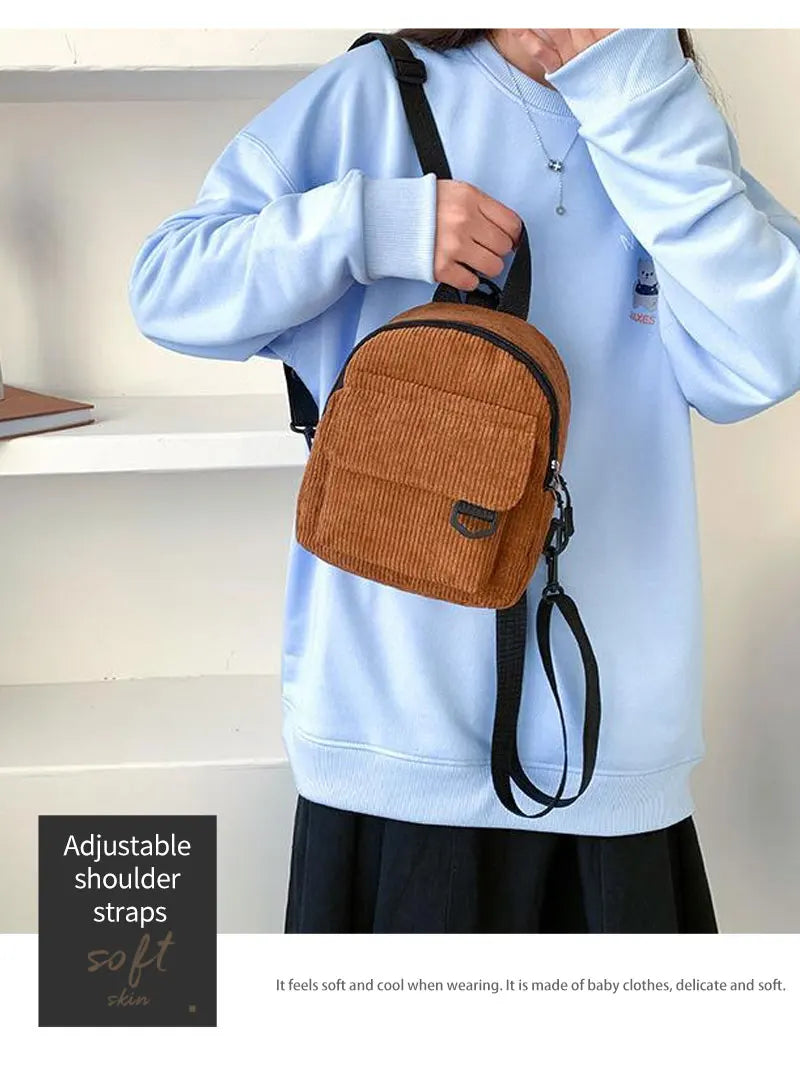 Womens Backpack Fashion Casual Corduroy Small Backpack Travel Stylish Backpack