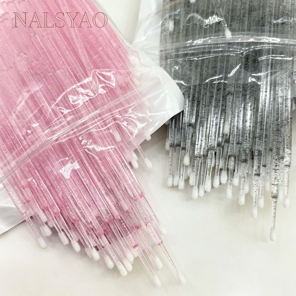 100/500Pcs Crystal Micro Applicator Brush for Eyelash Extension, Micro Cotton Swabs, Lips Mascara Wands, Pink Microbrush, Lash Lift